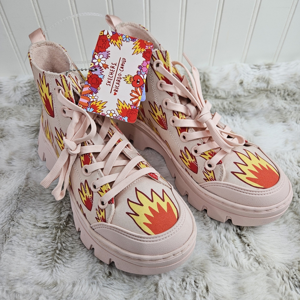 Skechers x Ricardo Cavolo Canvas Platform Boots Women's 5.5 NWT 177950 Flames